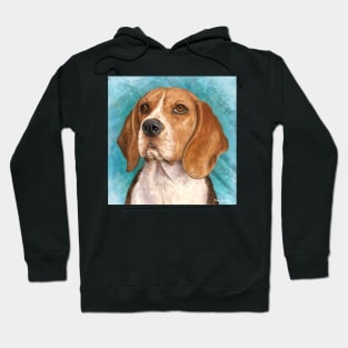 Beagle Painting with Turquoise Background Hoodie